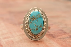 Genuine Kingman Turquoise with Iron Pyrite Matrix Sterling Silver Ring